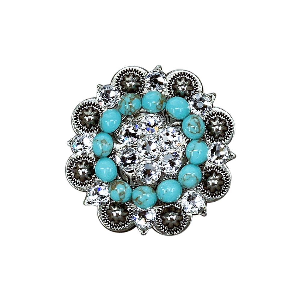 Fashion Turquoise & Clear Antique Silver 2" European Crystal Concho