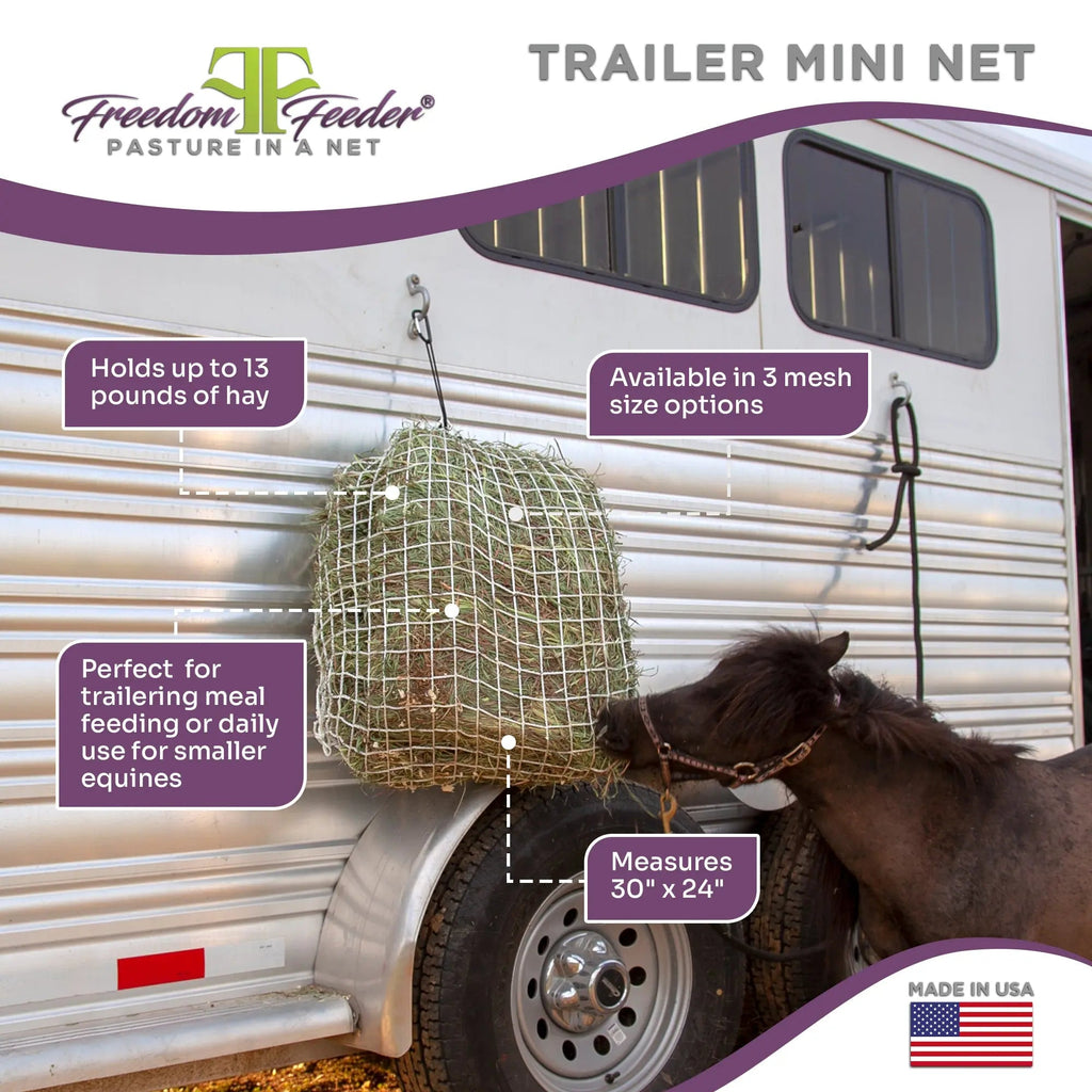 Freedom Feeder Trailer/Mini Hay Net - Slow Feed Hay Net - 2 Flake  - 3 Size Mesh Options