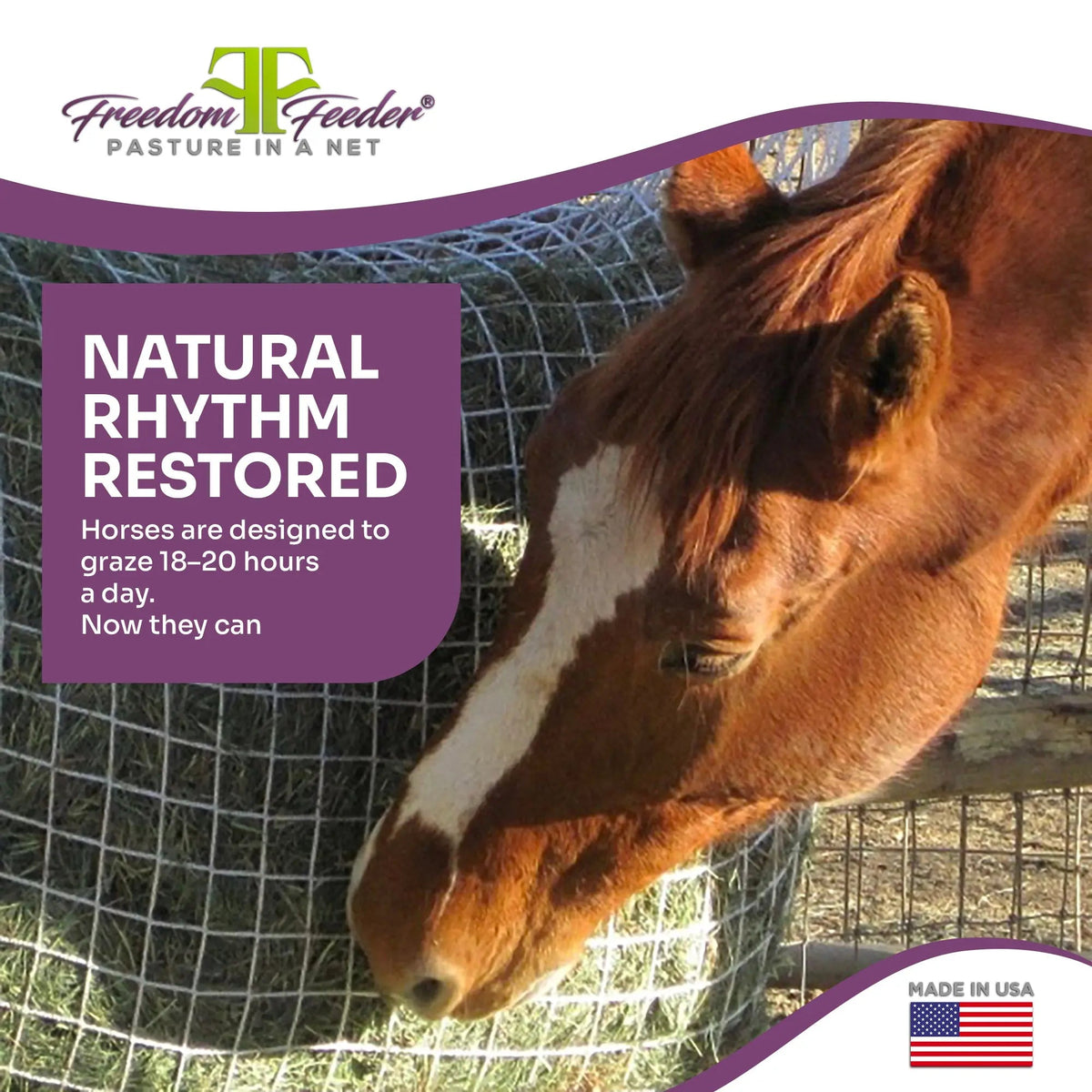Freedom Feeder Day Net - Slow Feed Hay Net - 4 Flake - 3 Size Mesh Options