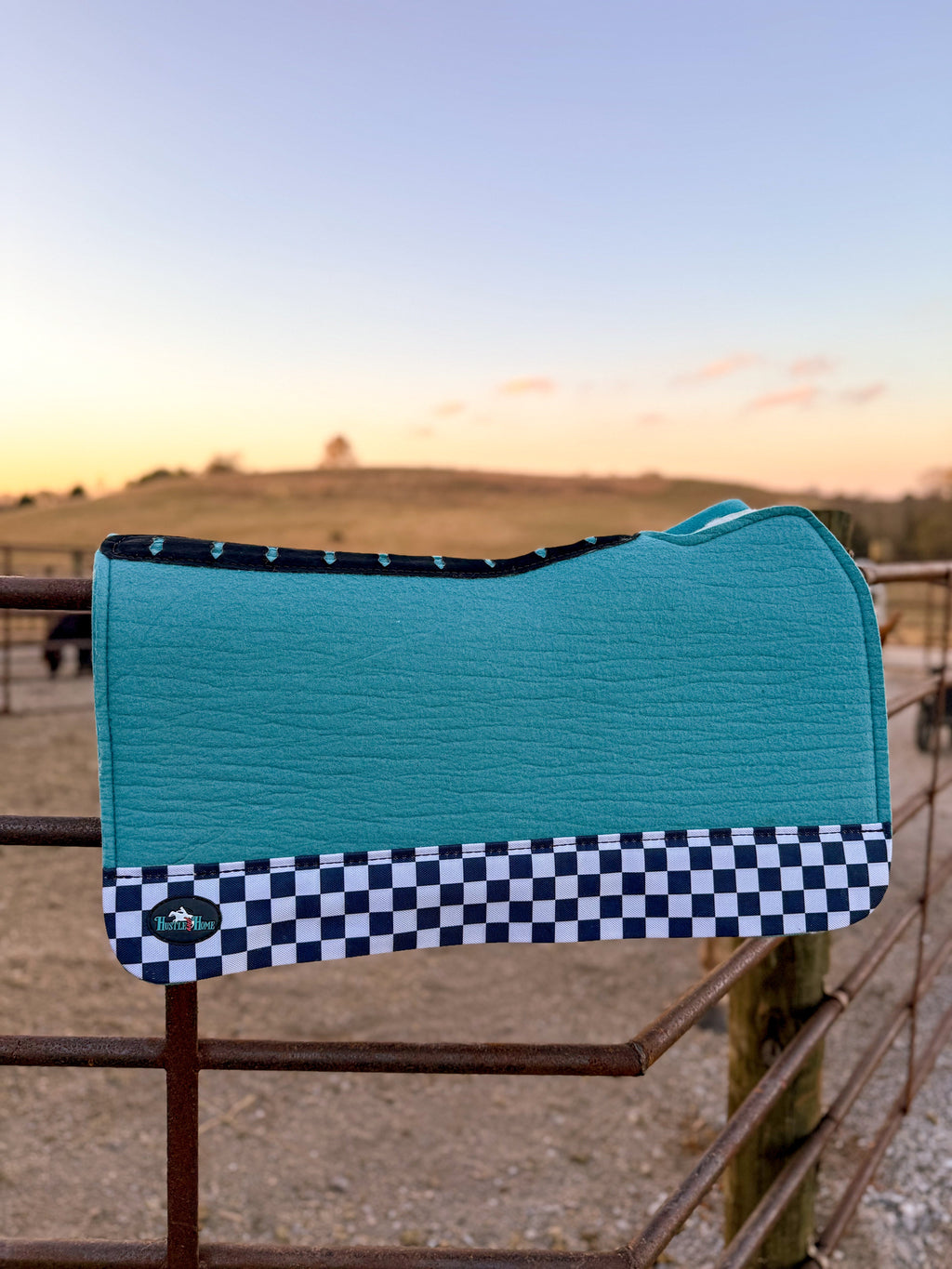 Turquoise Checks Out Wool Saddle Pad (Open Front)