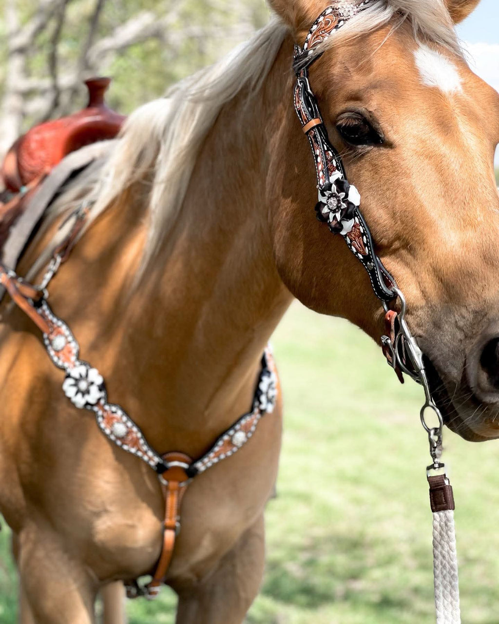 Buckstitch Flower Browband / One Ear Tack Set #BBBC420