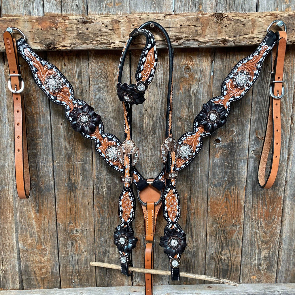 Classic Black and Clear Browband/One Ear Tack Set  #BBBC499