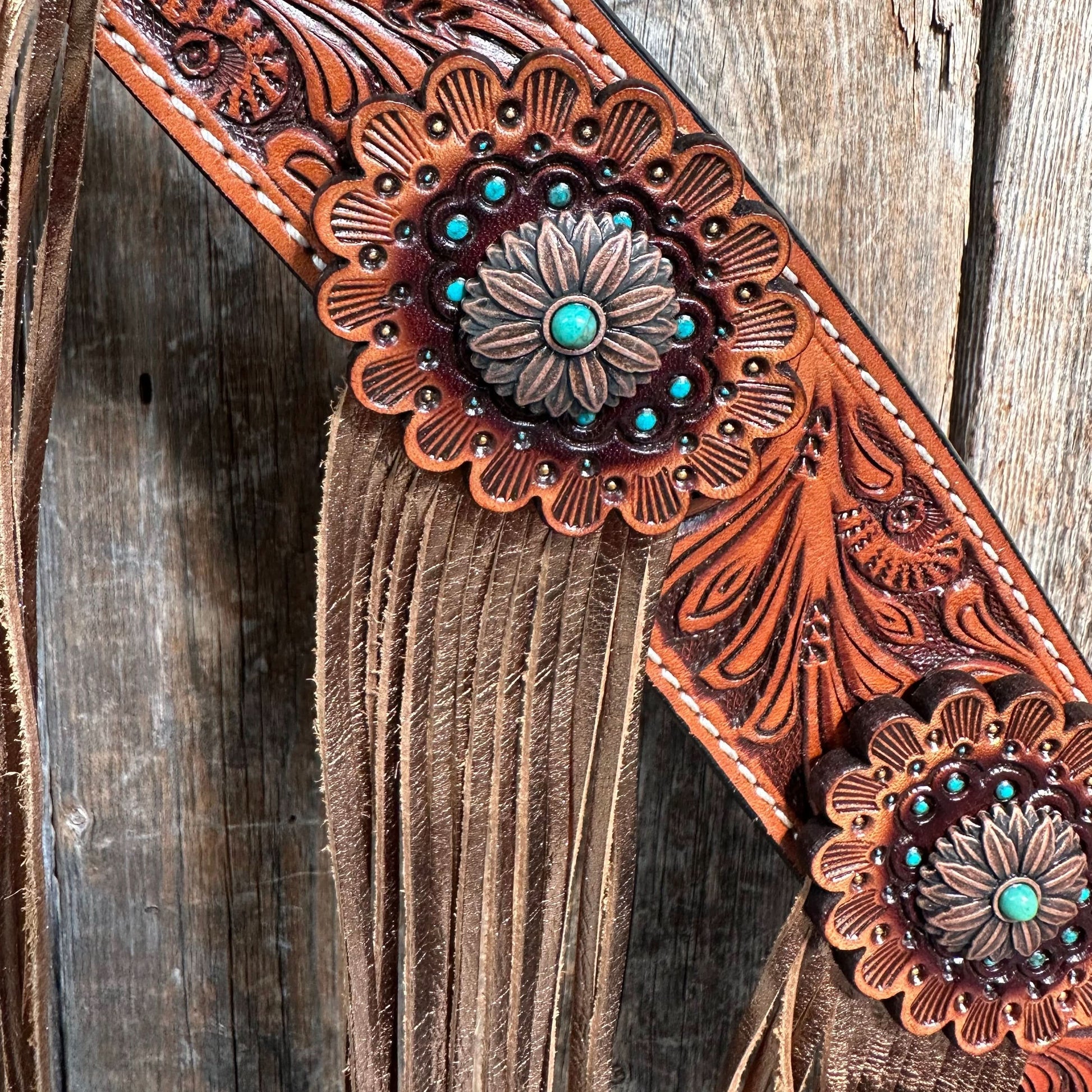 Honey Colored Floral Copper and Turquoise Tack Set  #BBBC529