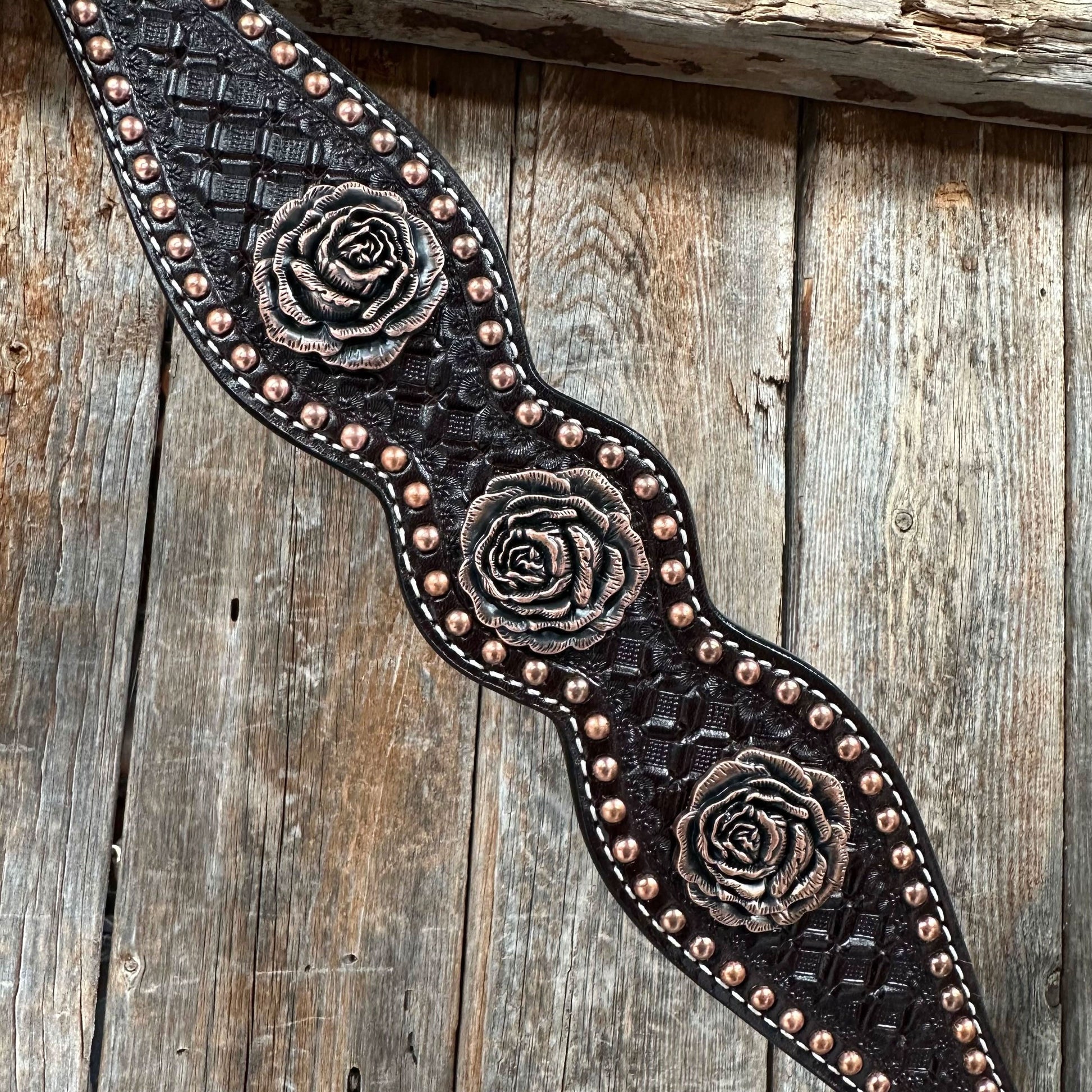 Copper Dot Honeycomb Rose Browband / One Ear Tack Set #BBBC554