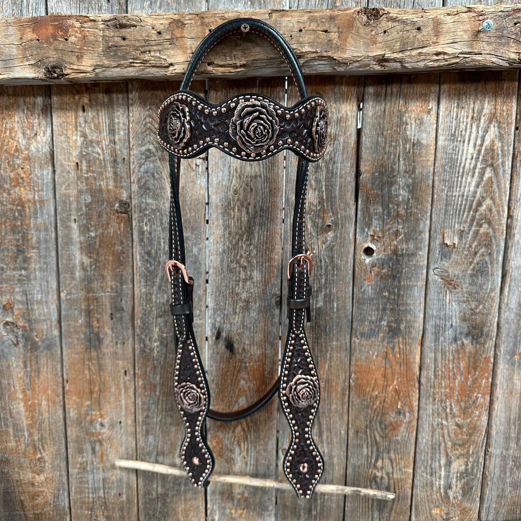 Copper Dot Honeycomb Rose Browband / One Ear Tack Set #BBBC554