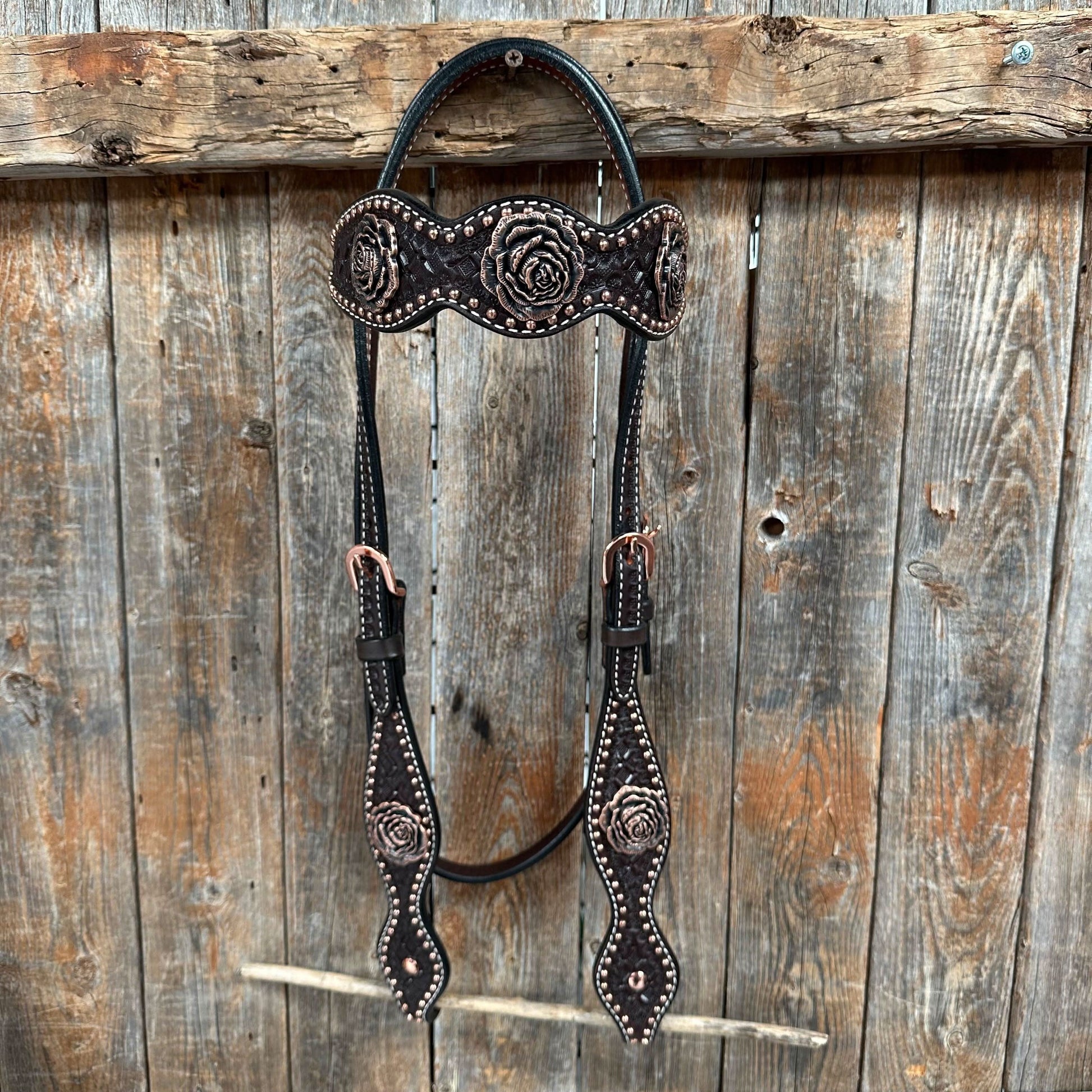 Copper Dot Honeycomb Rose Browband / One Ear Tack Set #BBBC554