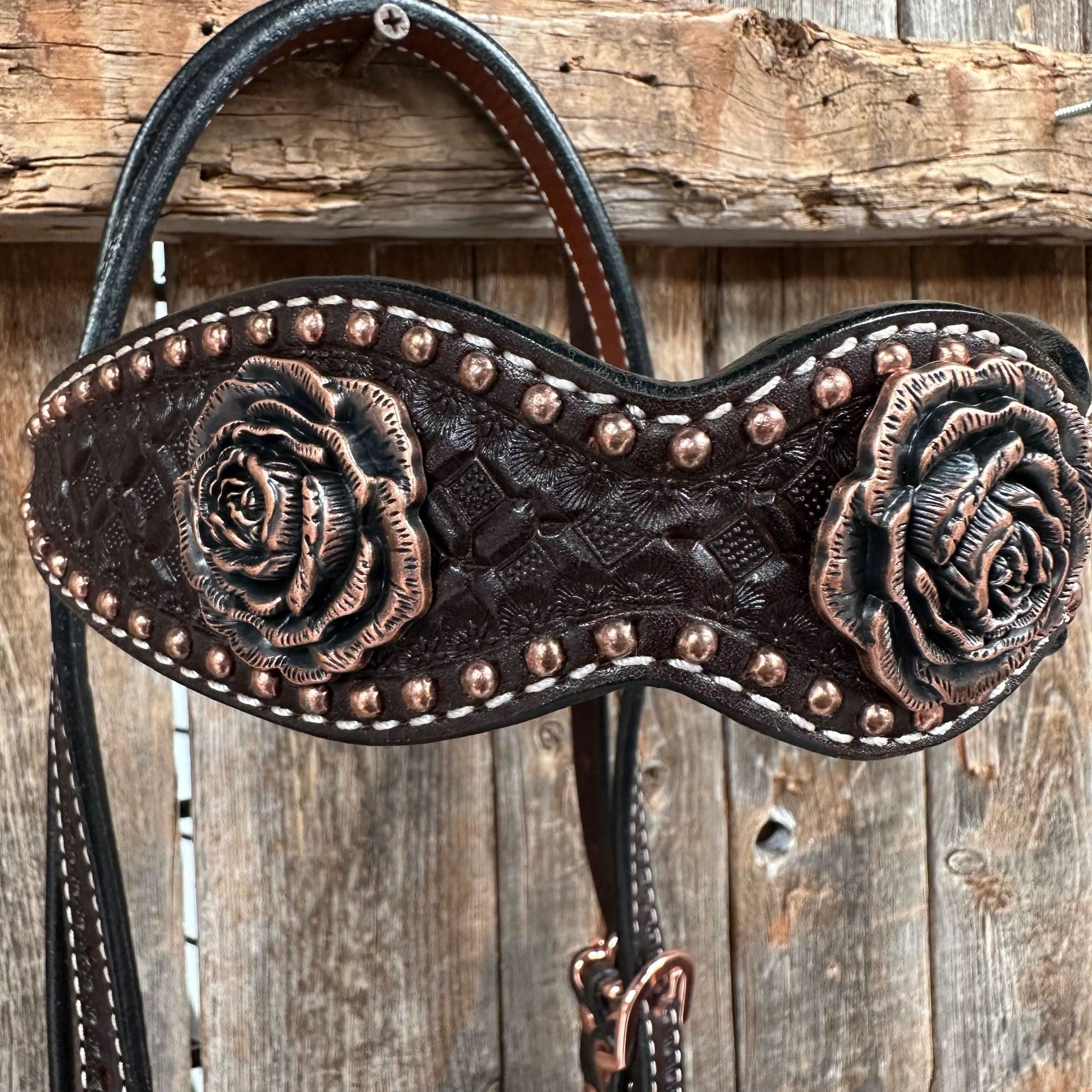 Copper Dot Honeycomb Rose Browband / One Ear Tack Set #BBBC554