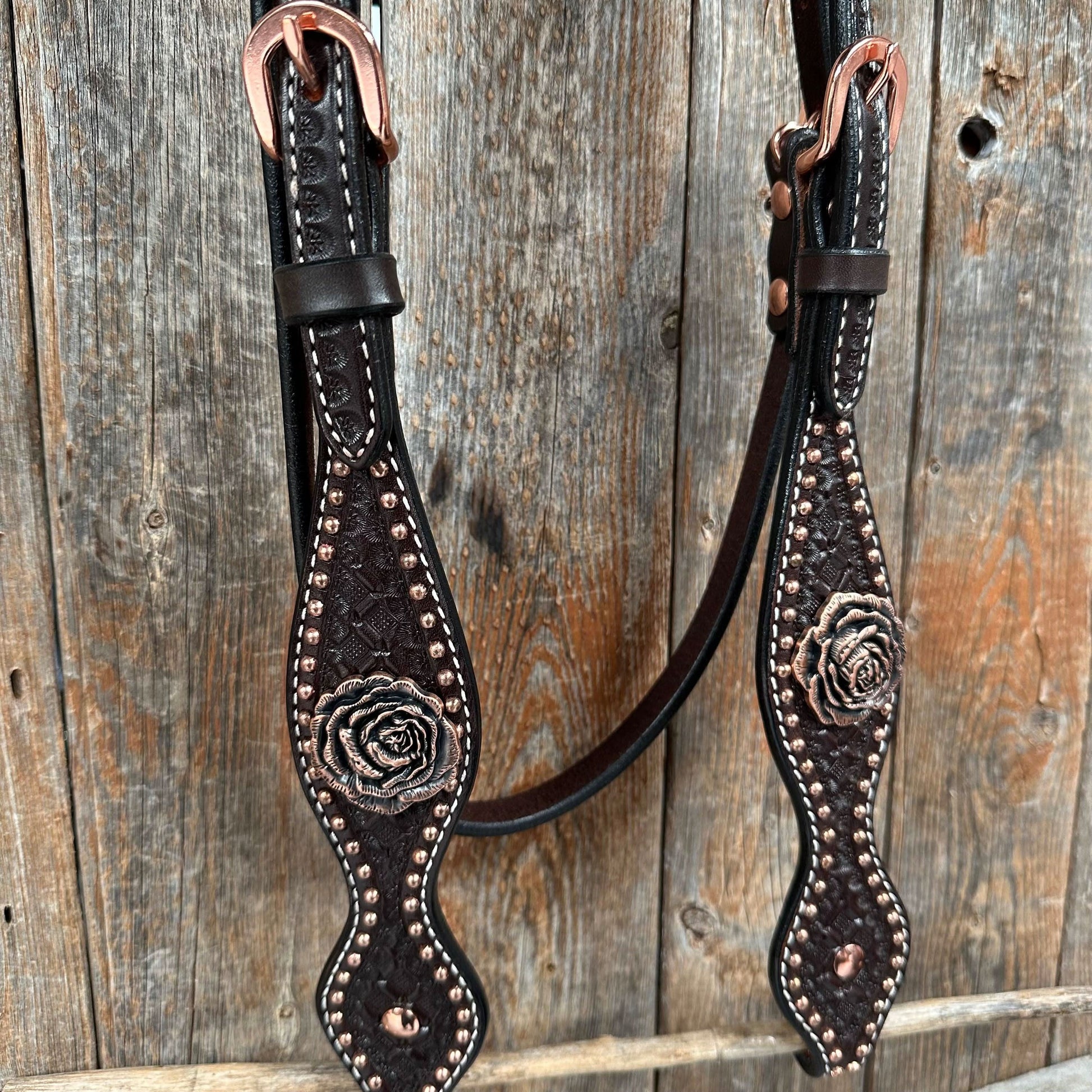 Copper Dot Honeycomb Rose Browband / One Ear Tack Set #BBBC554
