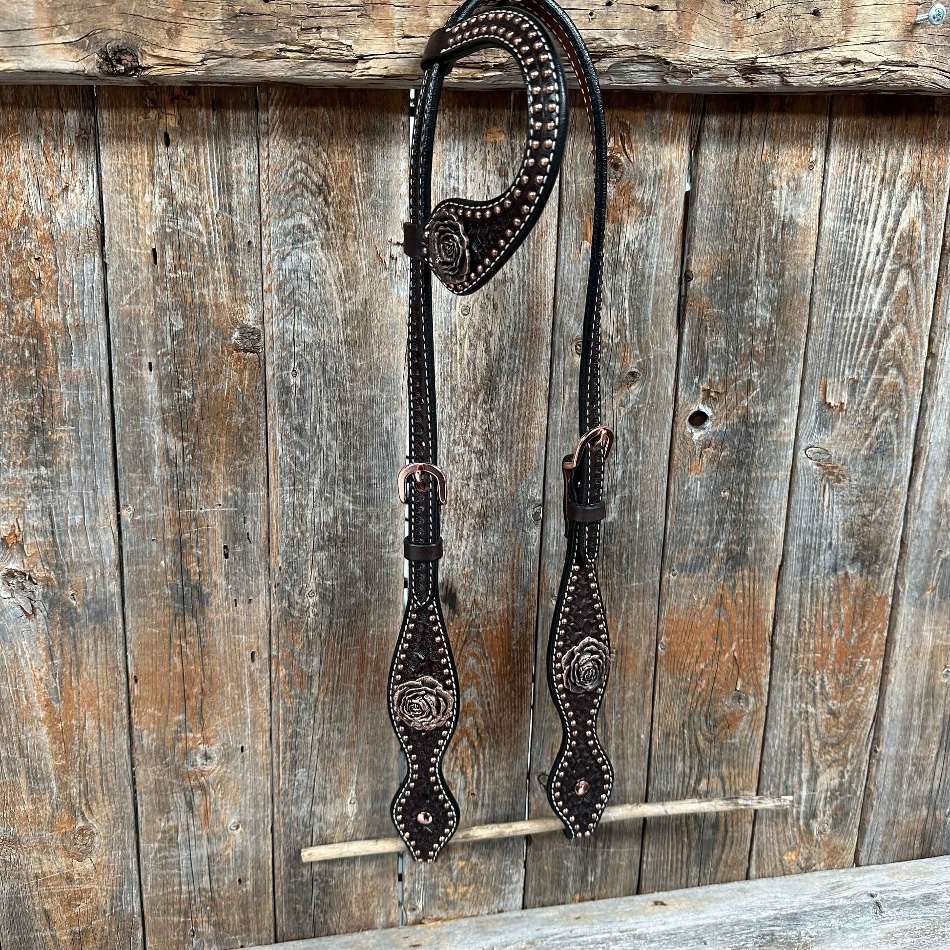 Copper Dot Honeycomb Rose Browband / One Ear Tack Set #BBBC554