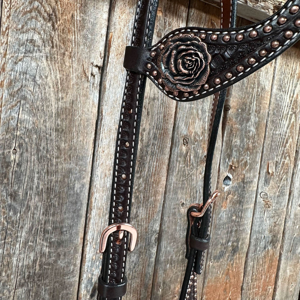 Copper Dot Honeycomb Rose Browband / One Ear Tack Set #BBBC554