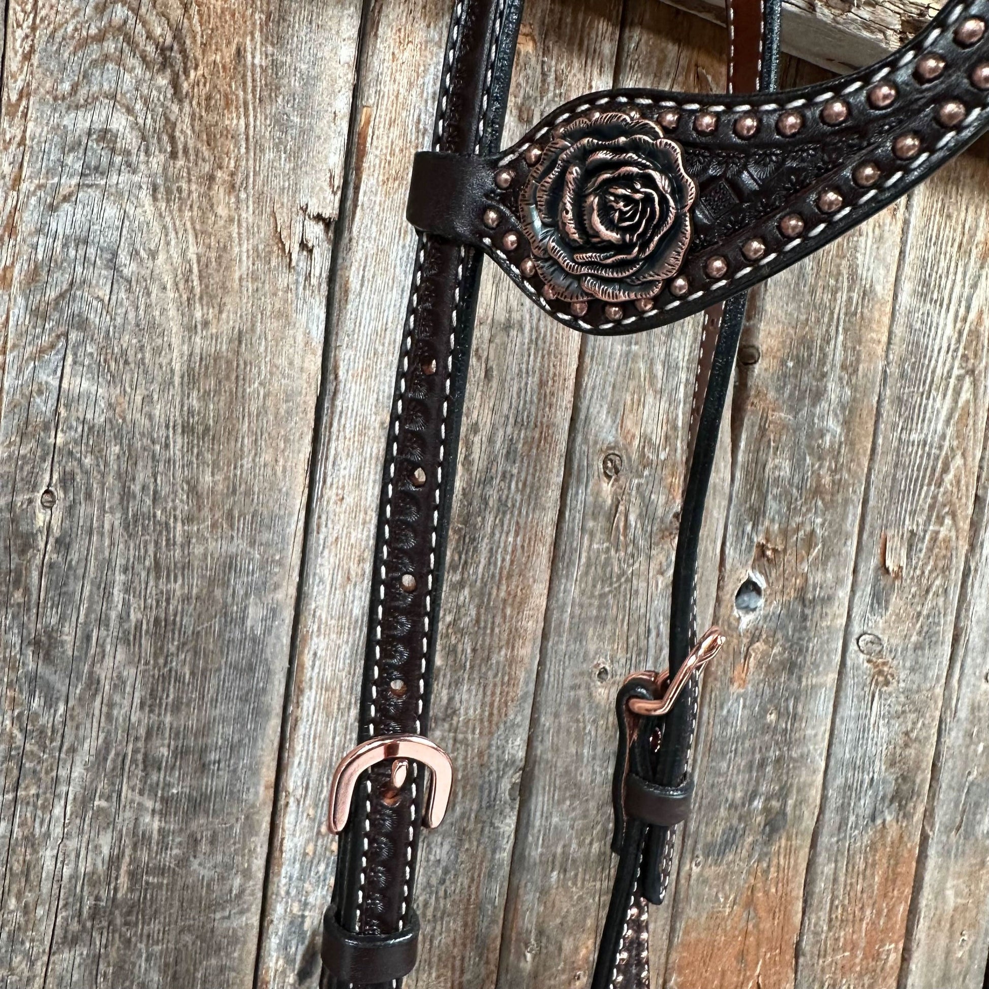 Copper Dot Honeycomb Rose Browband / One Ear Tack Set #BBBC554