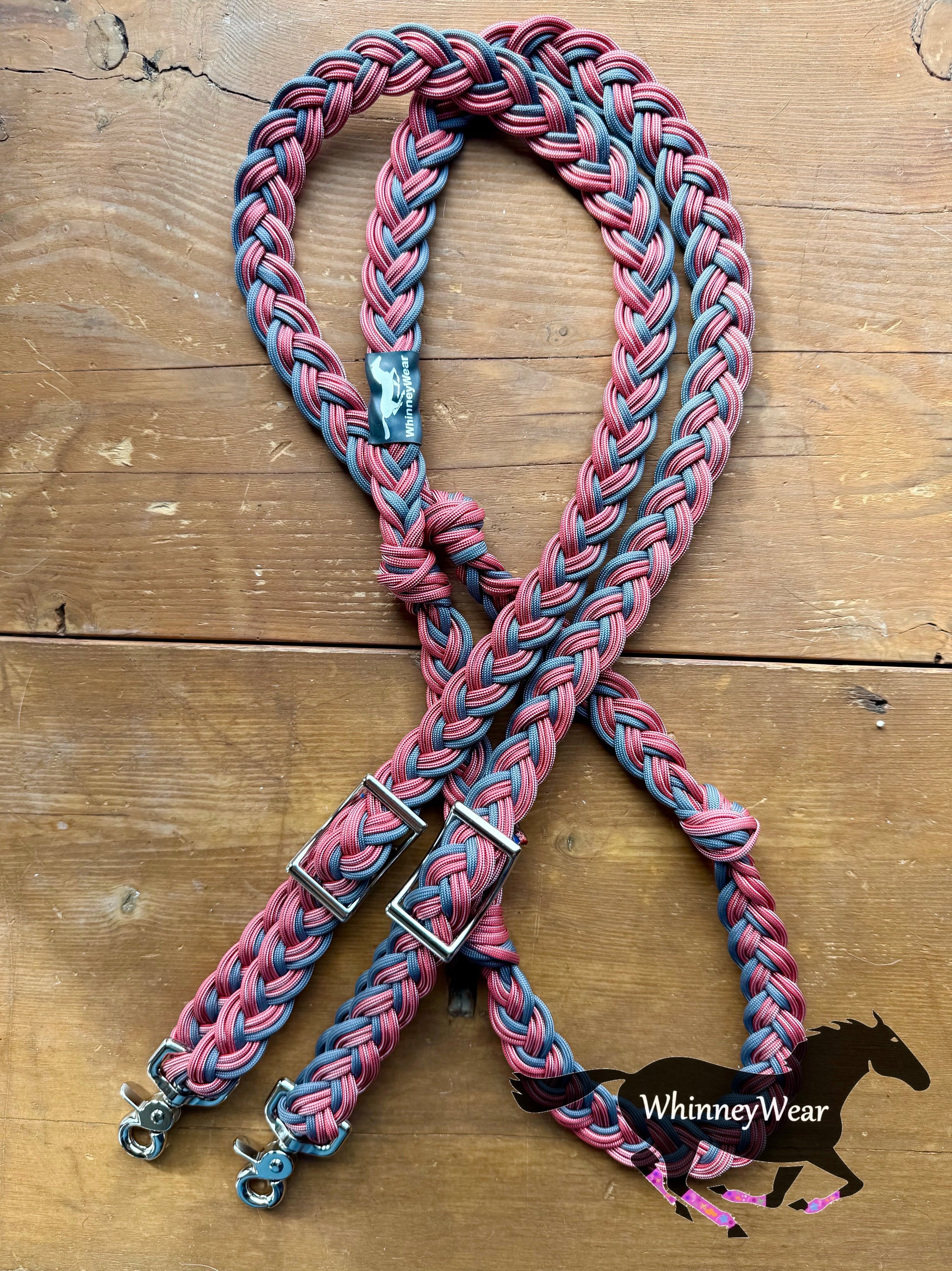 8ft Red & Grey Braided Reins