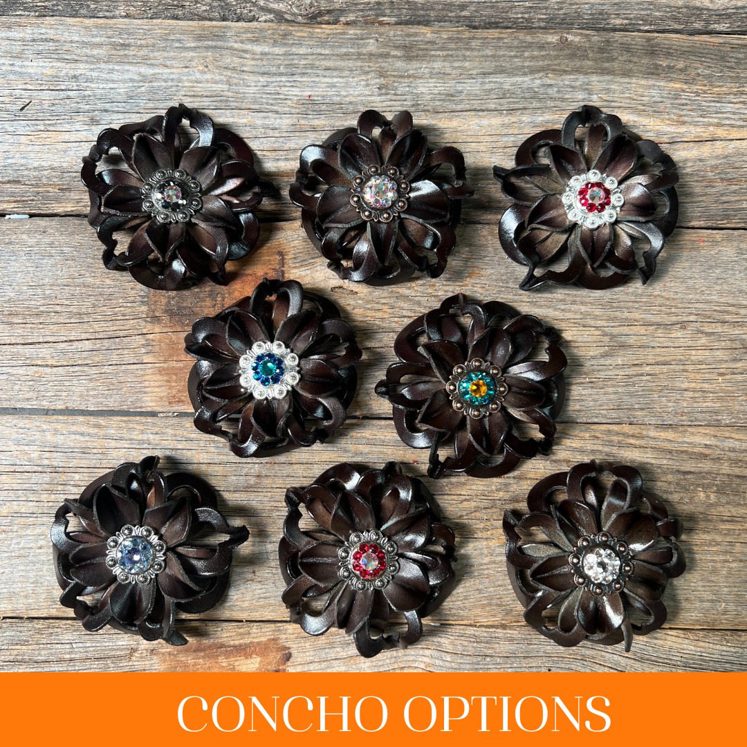 Black Lotus Leather Flowers - 1" Crystal Conchos - Options