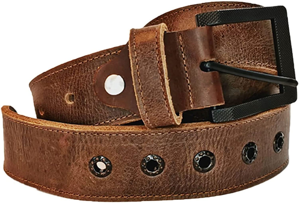 ELW Rustic Heavy Duty Full Grain Leather Belt for Men - Size 1.5”(3.8 cm) Wide & 32" to 46" Length