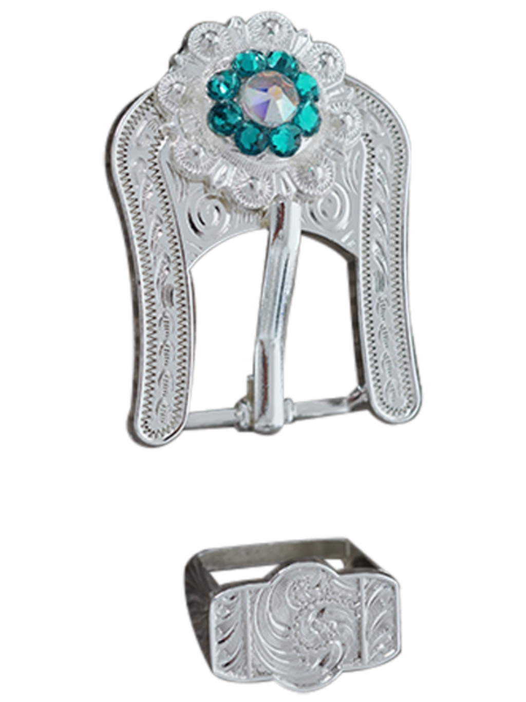 Bright Silver Teal & AB Crystal Conchos - Sizes from 1"- 3" and Buckles