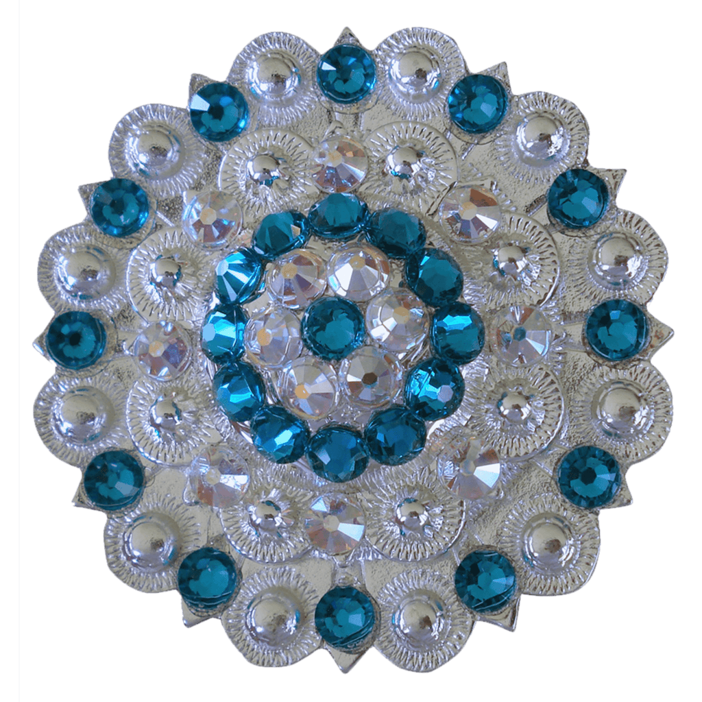 Bright Silver Teal & AB Crystal Conchos - Sizes from 1"- 3" and Buckles