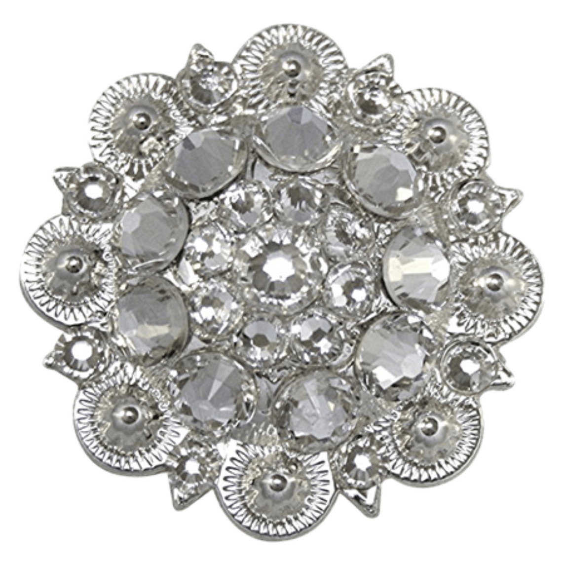 Bright Silver Clear Crystal Conchos - Sizes from 1"- 3" and Buckles