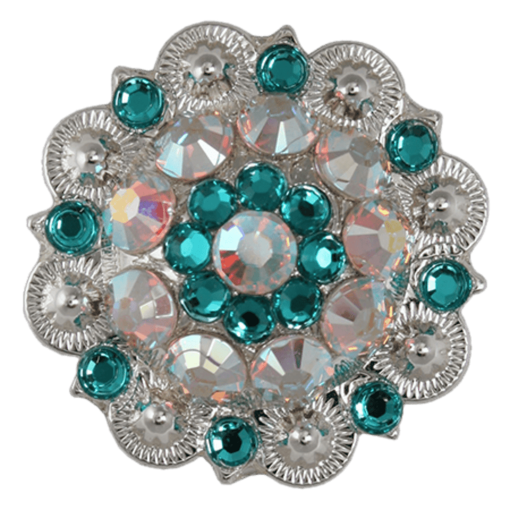 Bright Silver Teal & AB Crystal Conchos - Sizes from 1"- 3" and Buckles