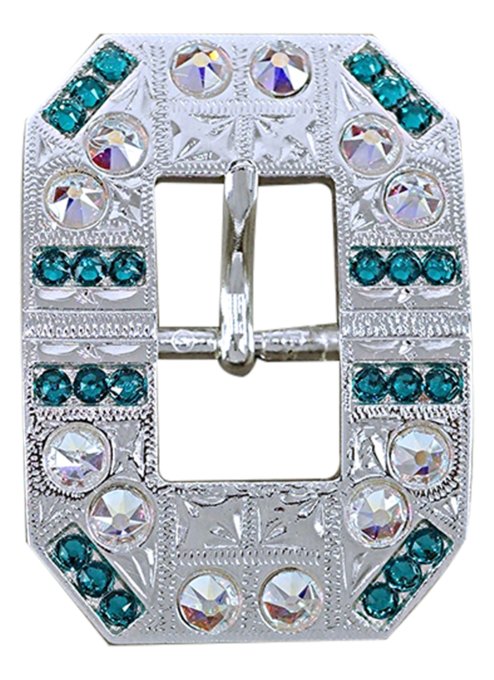 Bright Silver Teal & AB Crystal Conchos - Sizes from 1"- 3" and Buckles