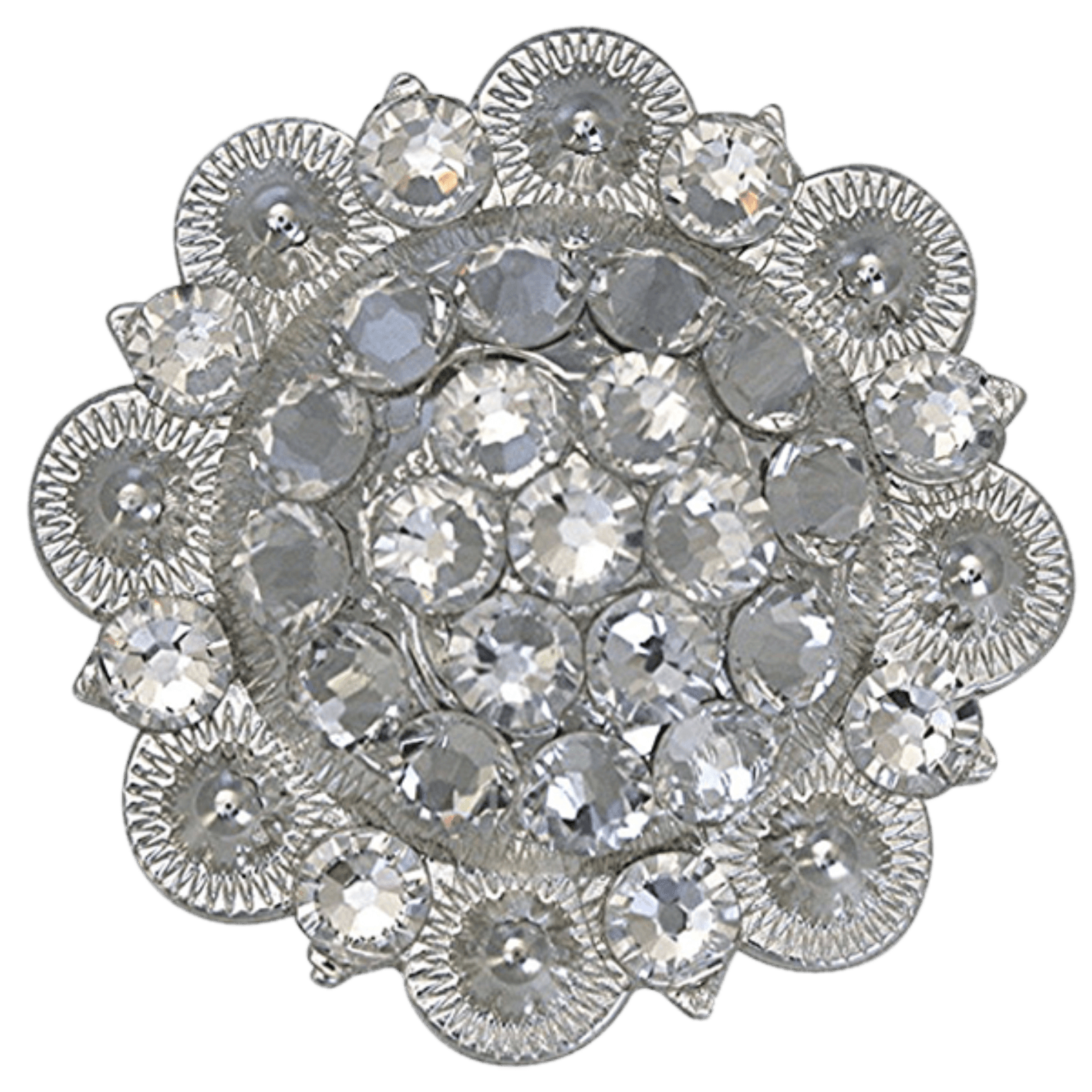 Bright Silver Clear Crystal Conchos - Sizes from 1"- 3" and Buckles