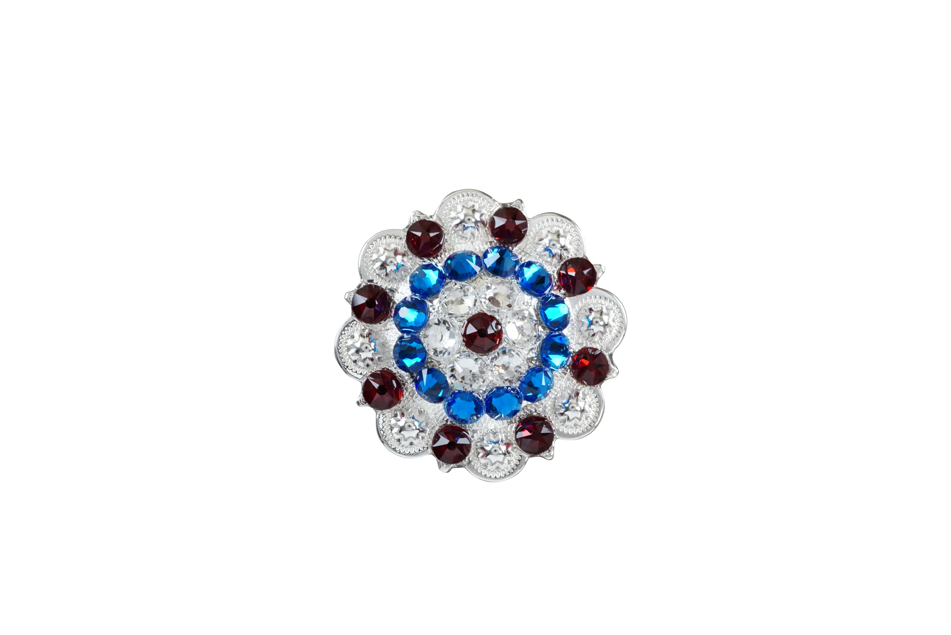 Red White & Blue Bright Silver 2" European Crystal Concho