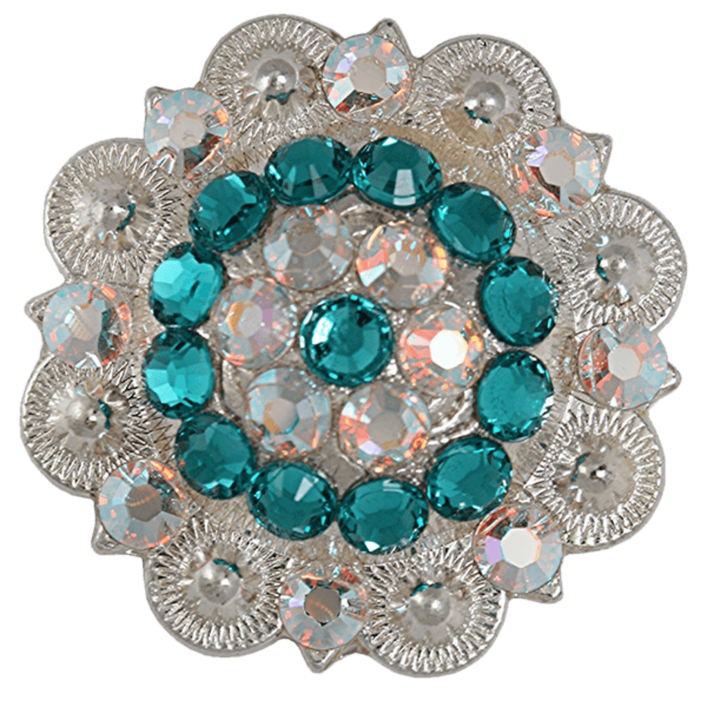 Bright Silver Teal & AB Crystal Conchos - Sizes from 1"- 3" and Buckles