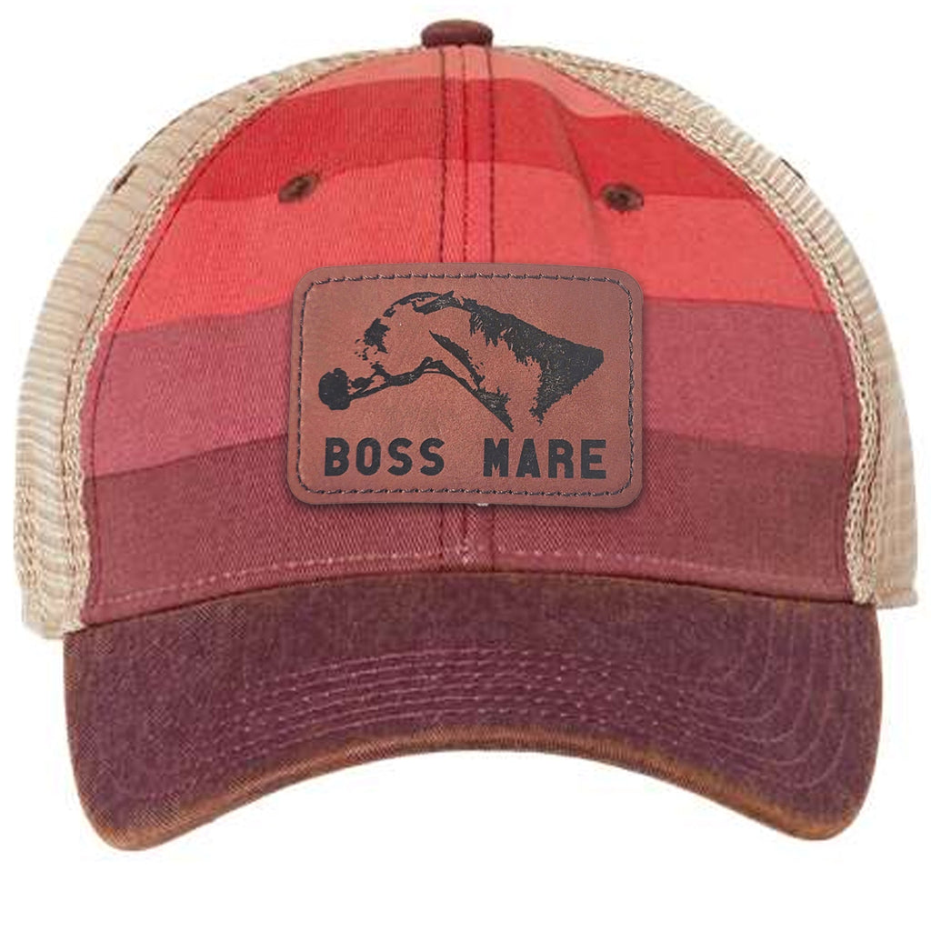 The Boss Mare Logo Leather Patch Hat Vintage Red Stripe