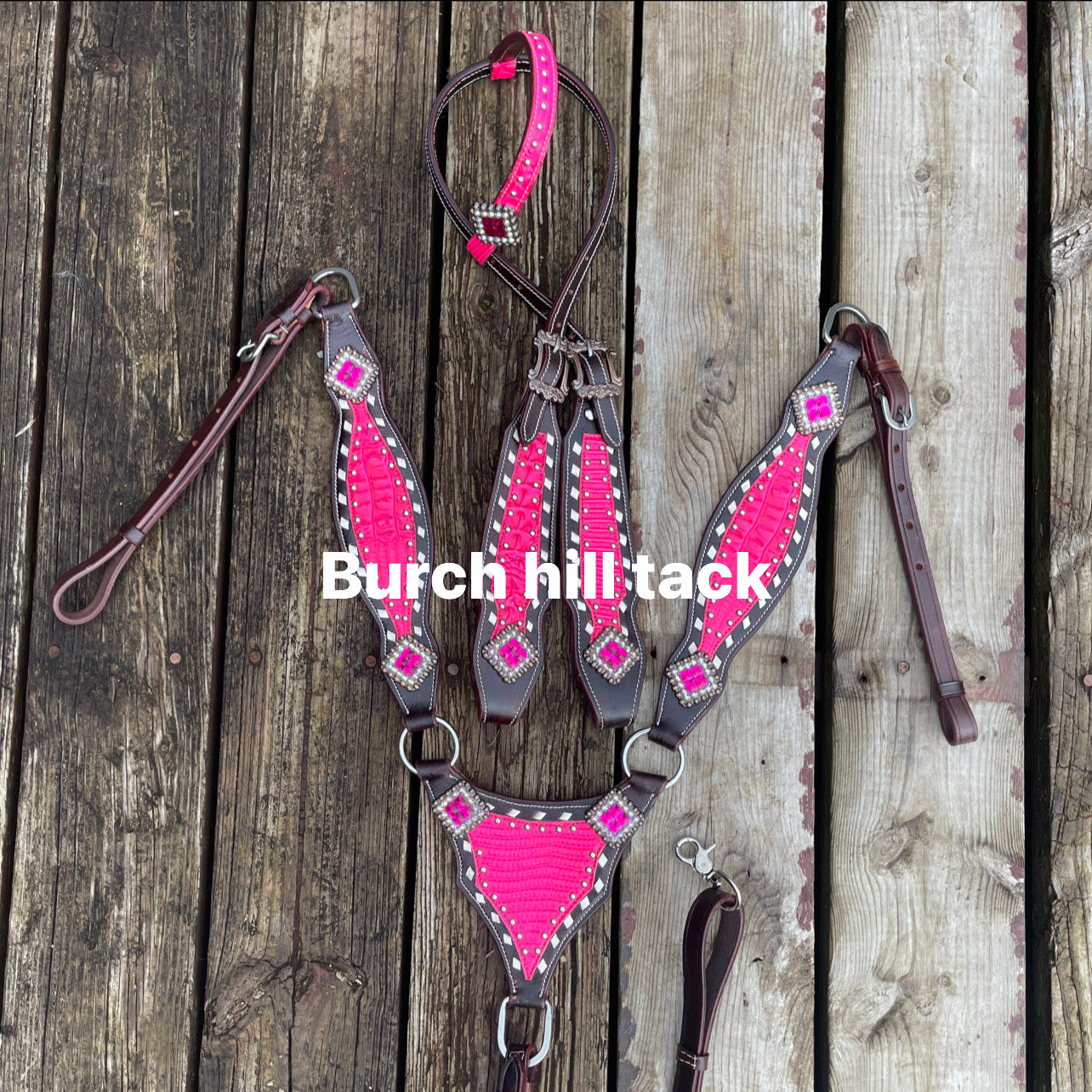 Dark brown tack set with hot pink accent