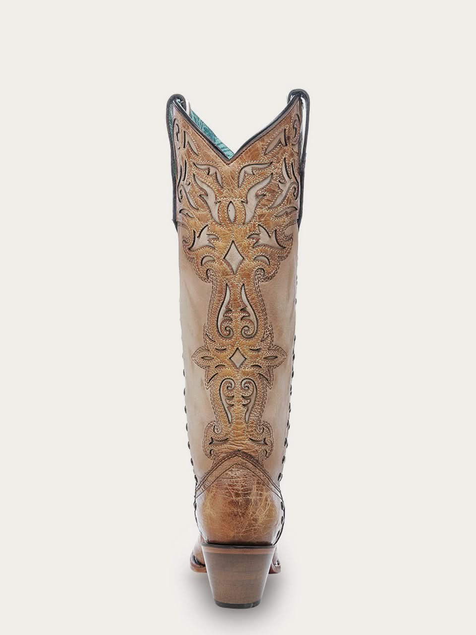 C4218 - WOMEN'S HONEY OVERLAY EMBROIDERY AND STUDS TALL TOP BONE SNIP TOE COWBOY BOOT