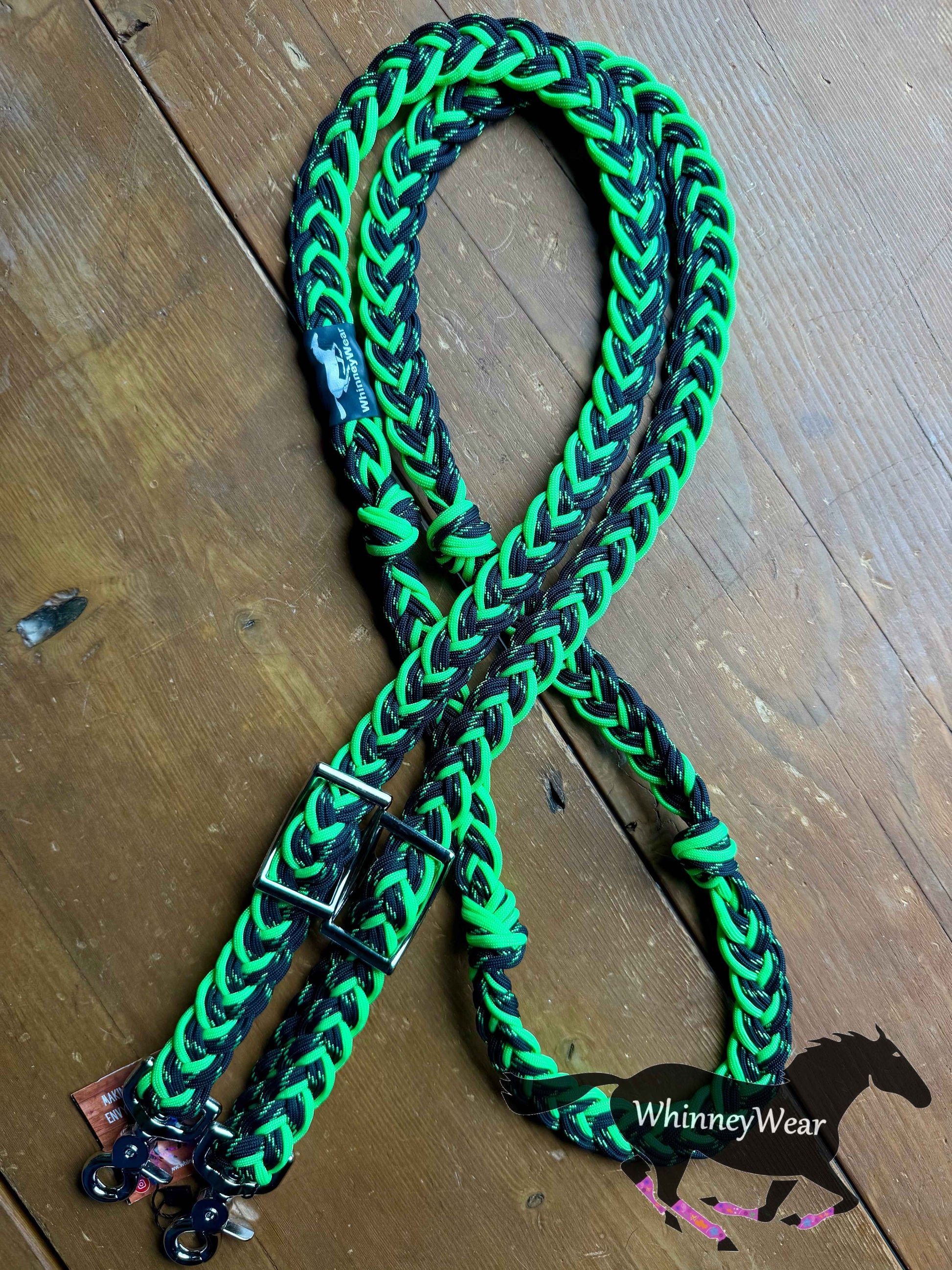 8ft Neon Green & Black Braided Reins