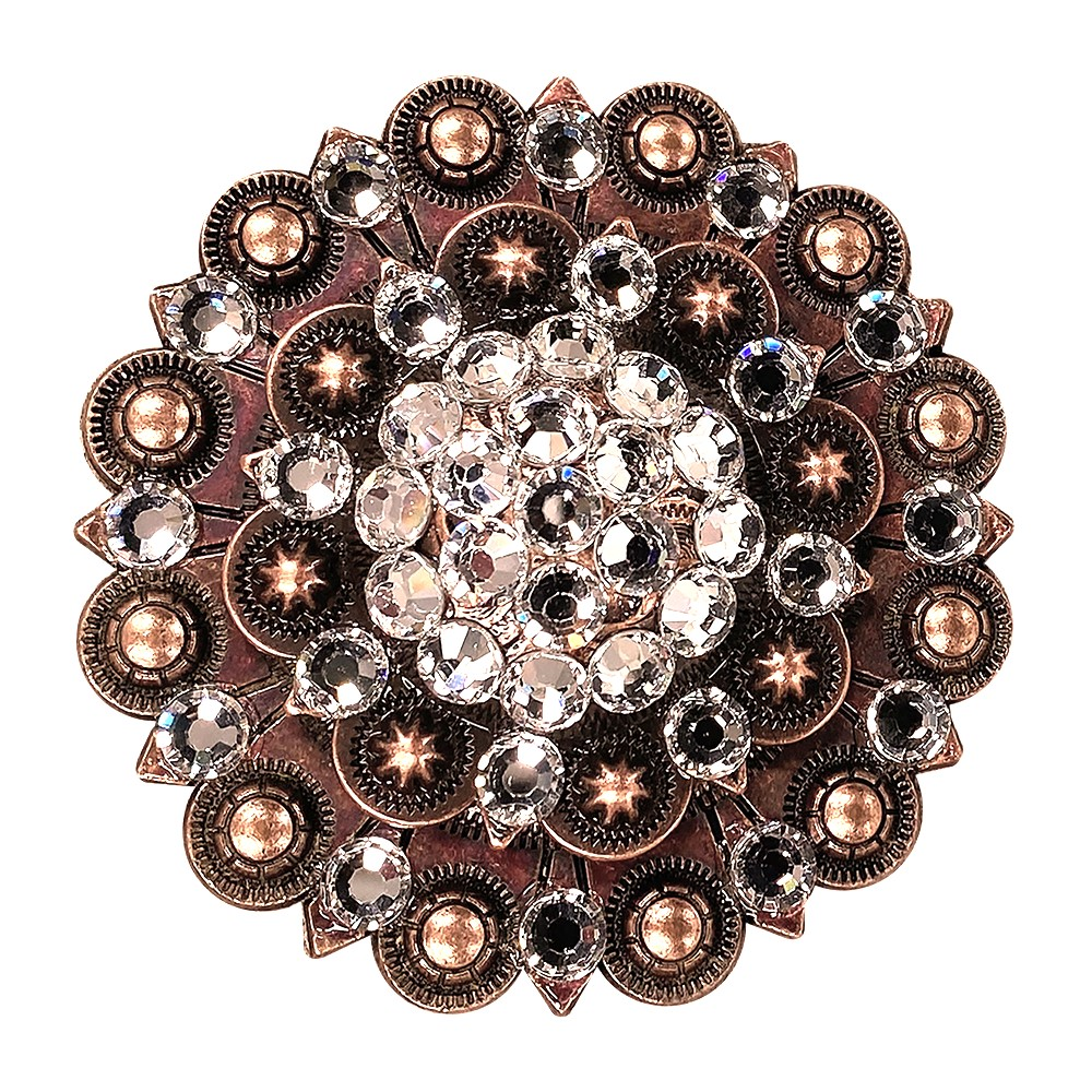 Copper Clear Crystal Conchos Sizes from 1"-3" and Buckles