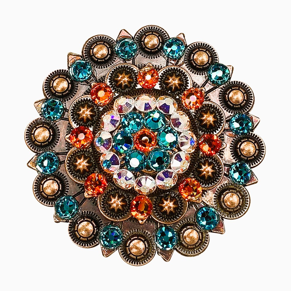 Copper Fire Opal - Teal - AB Crystal Conchos Sizes from 1"-3" and Buckles