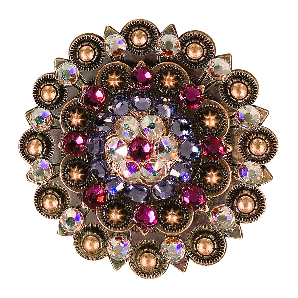 Copper Fuchsia - AB - Lilac Crystal Conchos Sizes from 1"-3" and Buckles