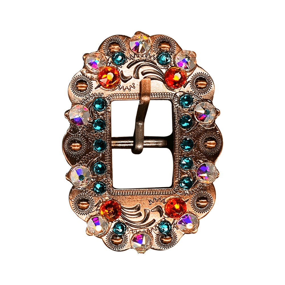 Fire Opal Teal & AB Copper European Crystal Cart Buckle