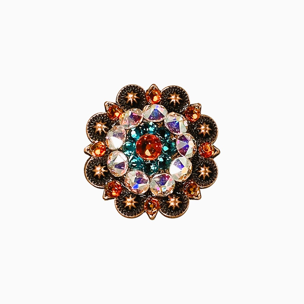 Copper Fire Opal - Teal - AB Crystal Conchos Sizes from 1"-3" and Buckles