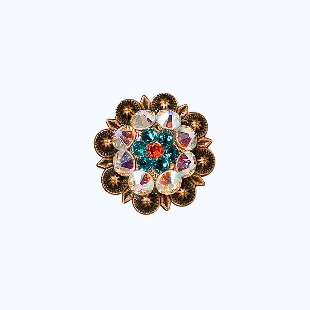 Copper Fire Opal - Teal - AB Crystal Conchos Sizes from 1"-3" and Buckles