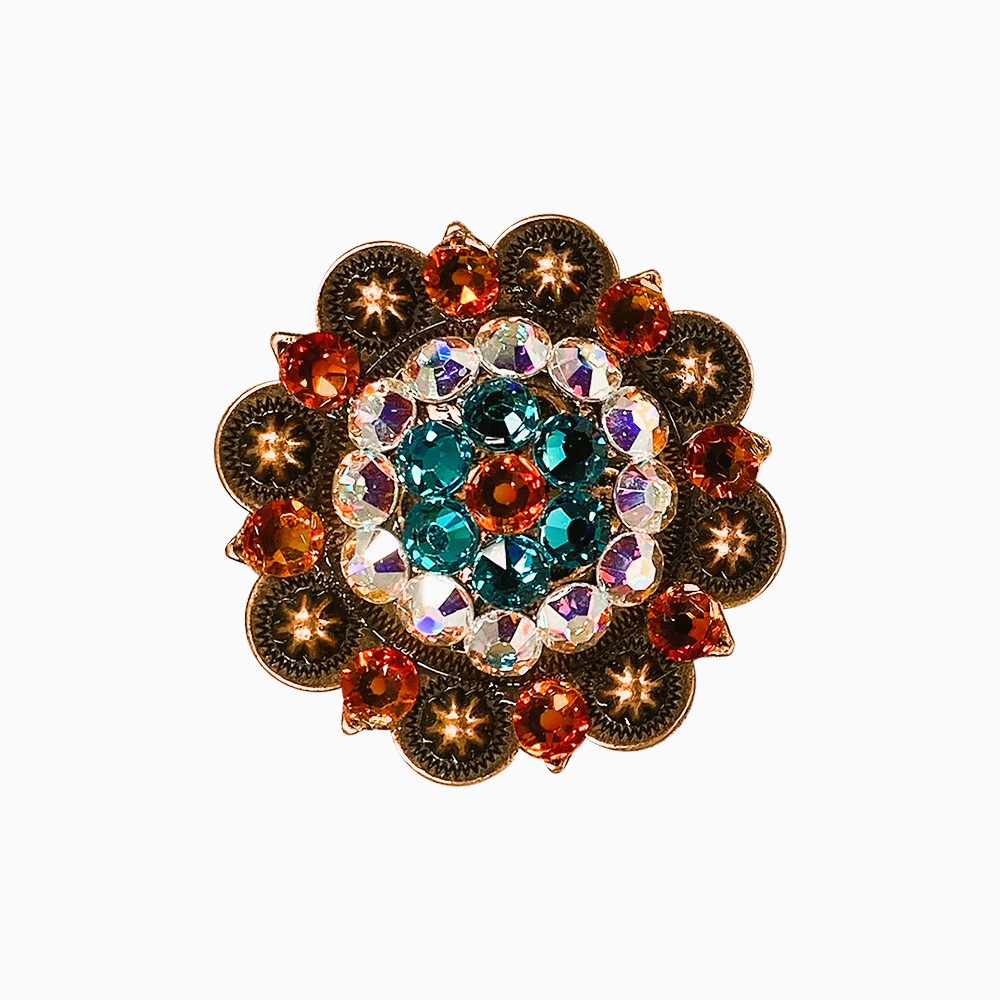 Copper Fire Opal - Teal - AB Crystal Conchos Sizes from 1"-3" and Buckles