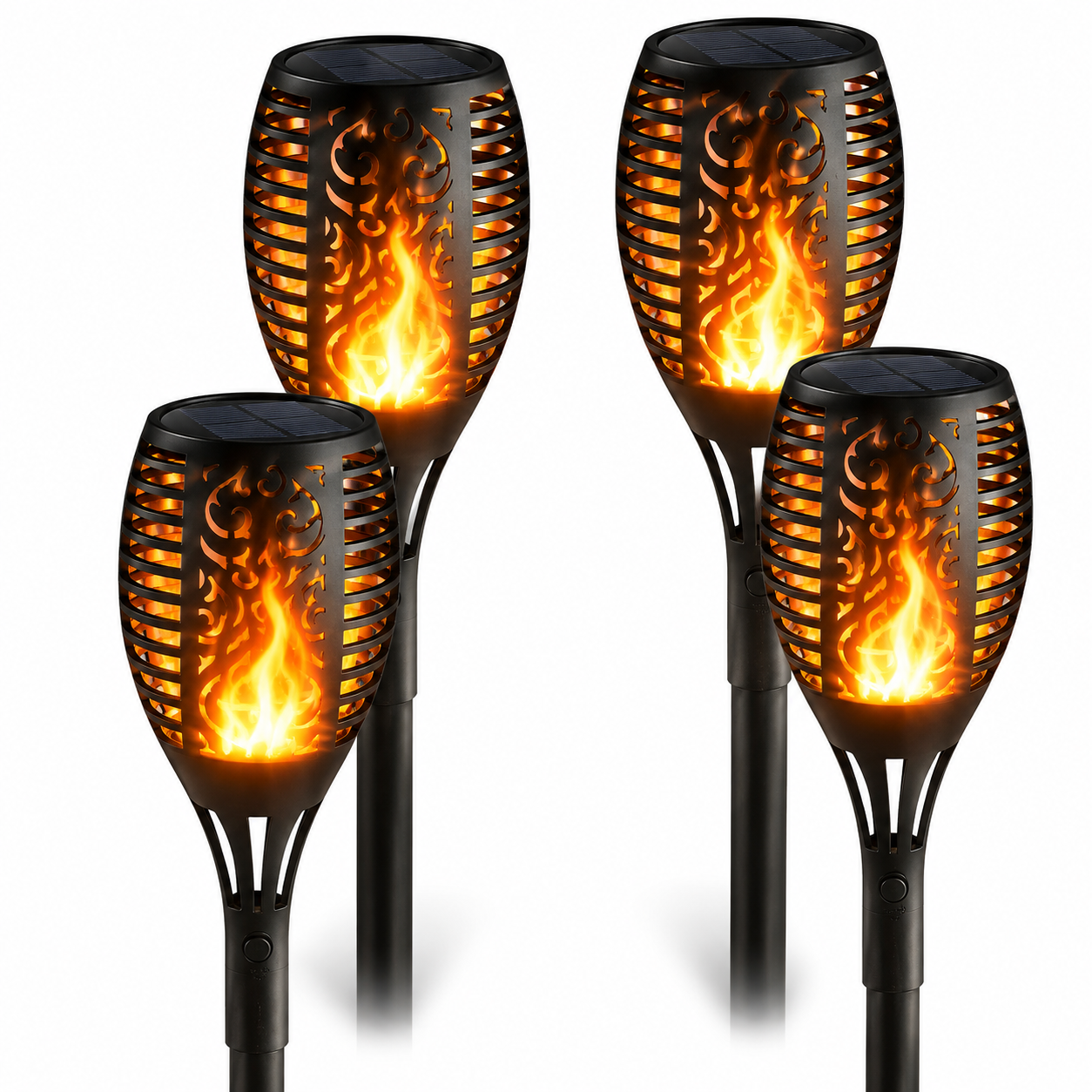 Solar LED Flame Lamp Lawn Flame Flickering Torch Light Outdoor Fire 96 LED Lights 4 Pack