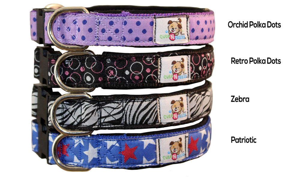 cuteNfuzzyÂ® Padded Adjustable Patterned Dog Collar with Warranty