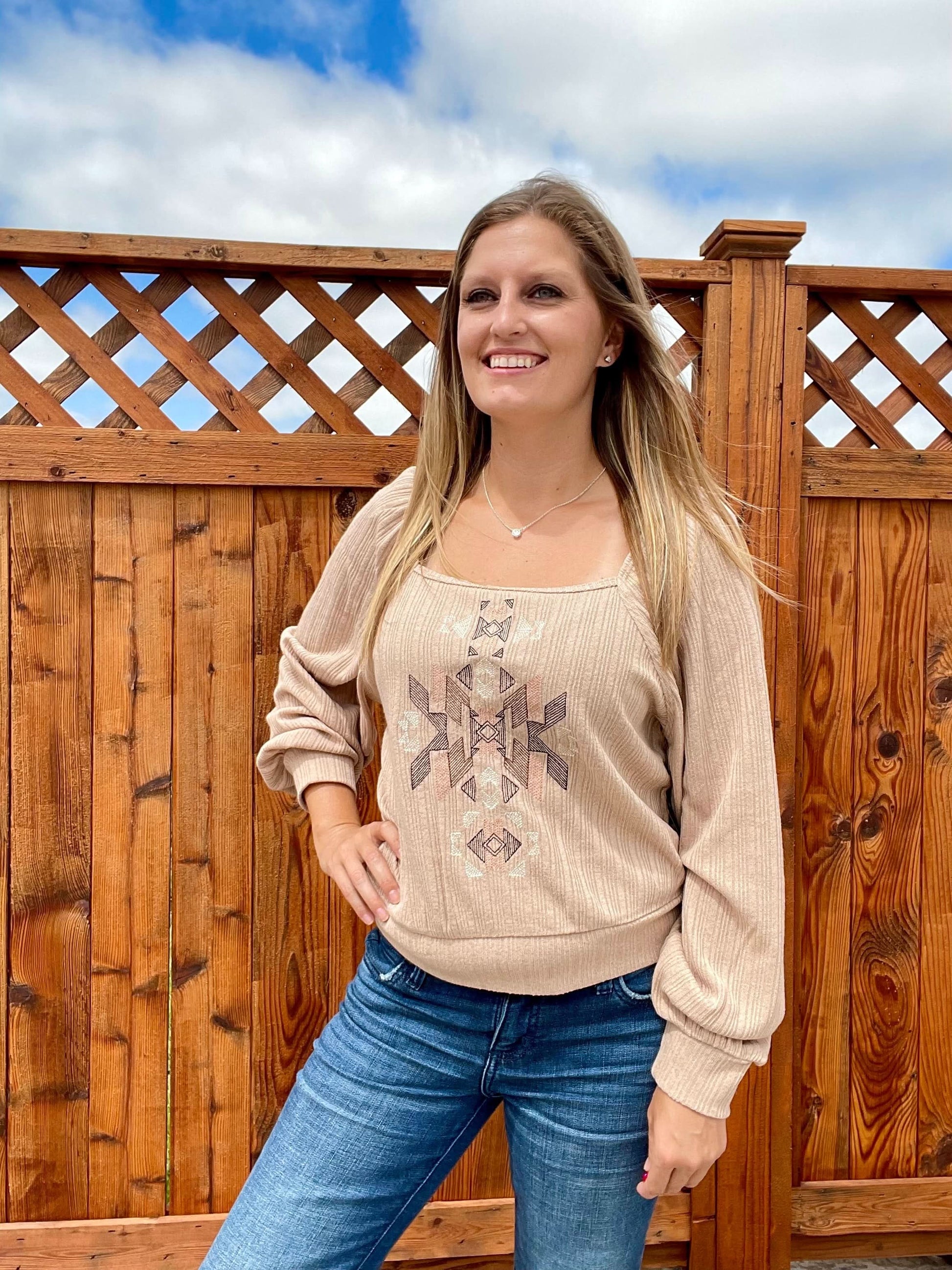 Women’s Wrangler Embroidered Square Neck Blouse - SALE