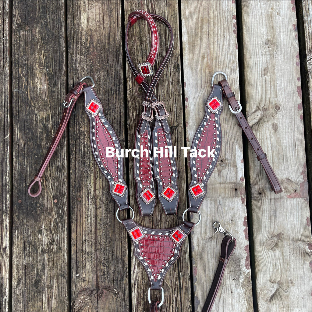 Pre Order Dark brown tack set with red accent
