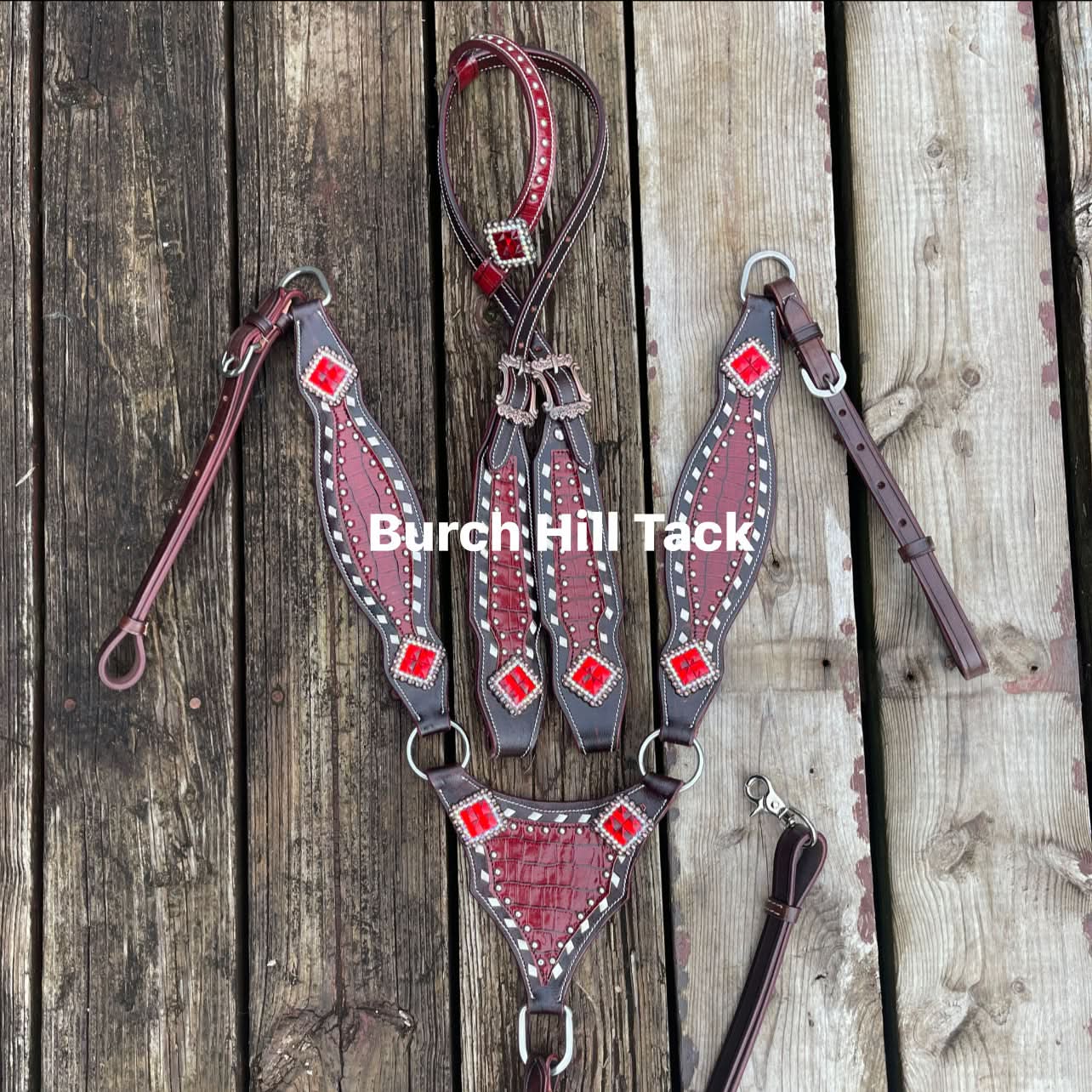 Dark brown tack set with red accent (BHT047)