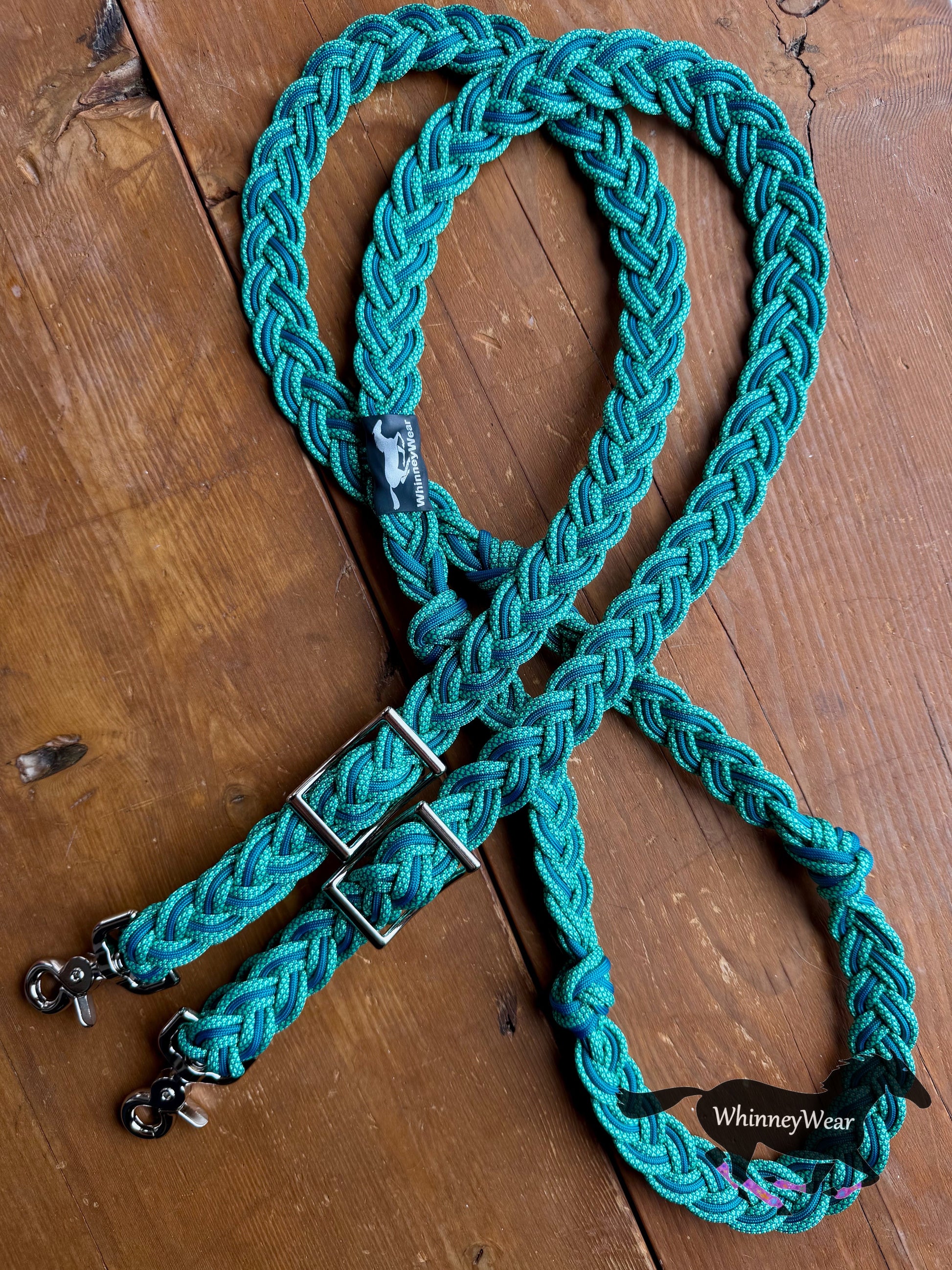8ft Mint & Teal Diamonds Braided Reins