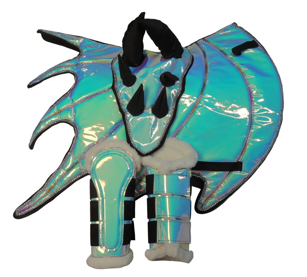 Dragon Saddle Pad, Ear Bonnet & Horse Boot Set, Breathable Shock-Absorbing Equestrian Gear