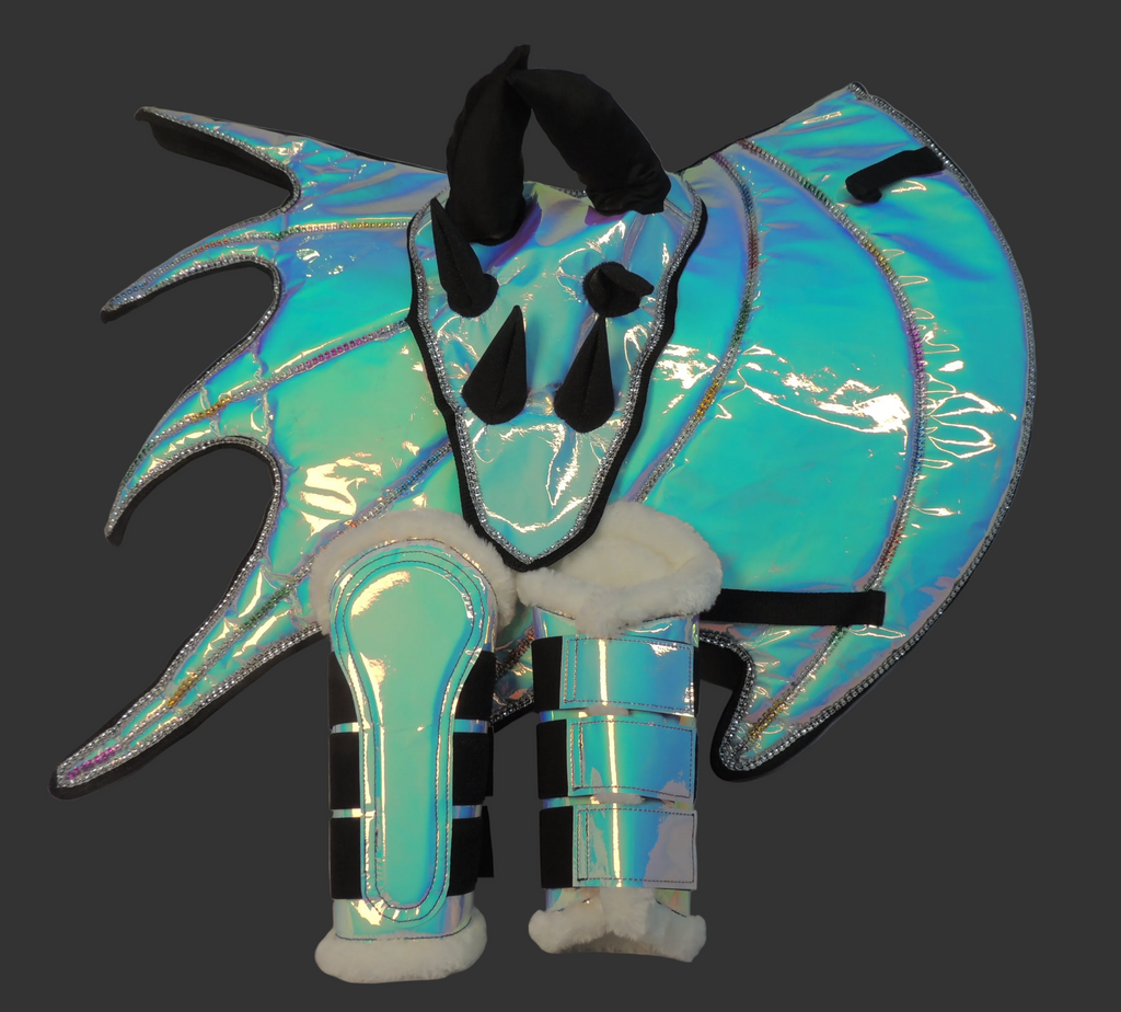 Dragon Saddle Pad, Ear Bonnet & Horse Boot Set, Breathable Shock-Absorbing Equestrian Gear