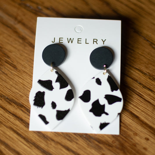 Cow print leaf earrings