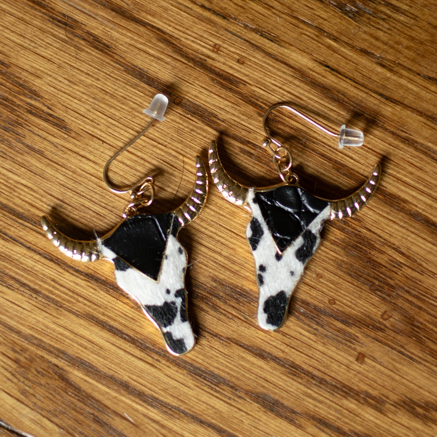 Bull Head Design With Leopard / Cow Pattern Decor Dangle Earrings