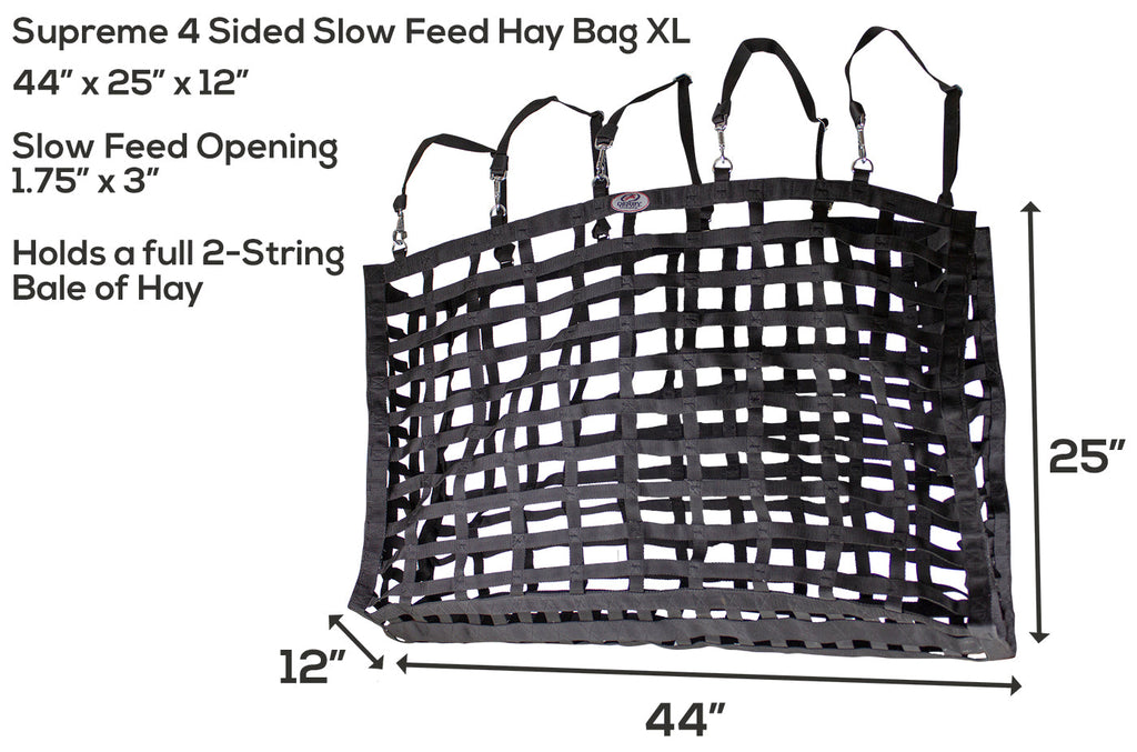 Supreme XL 4-Sided Slow Feeder Hay Bag – 1.75" x 3.5" Horse Mouth Openings – Balanced Feeding | Patented Design – 1-Year Warranty