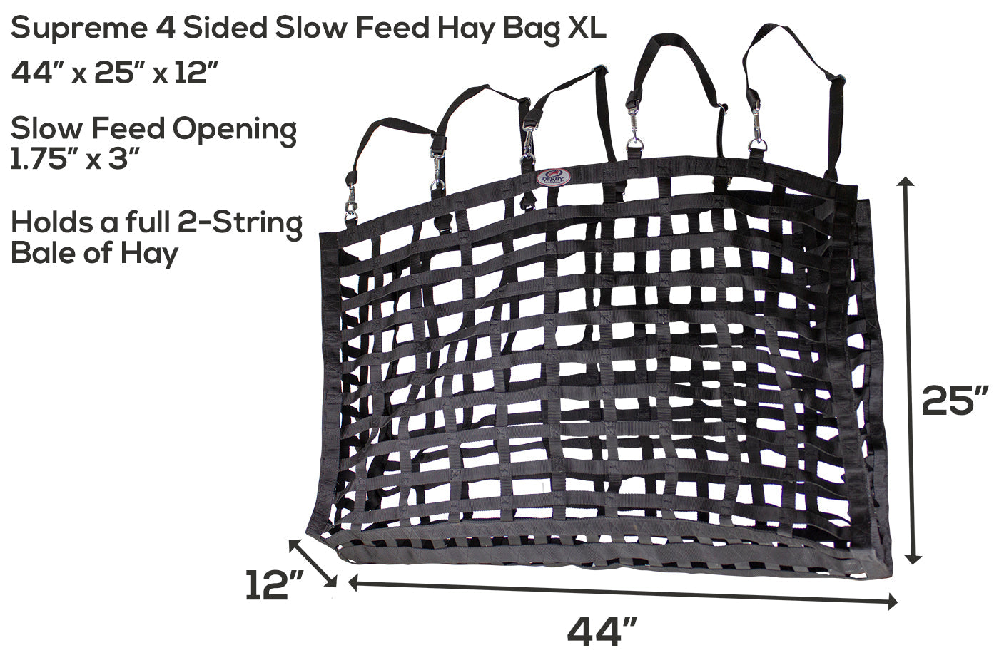 Supreme XL 4-Sided Slow Feeder Hay Bag – 1.75" x 3.5" Horse Mouth Openings – Balanced Feeding | Patented Design – 1-Year Warranty