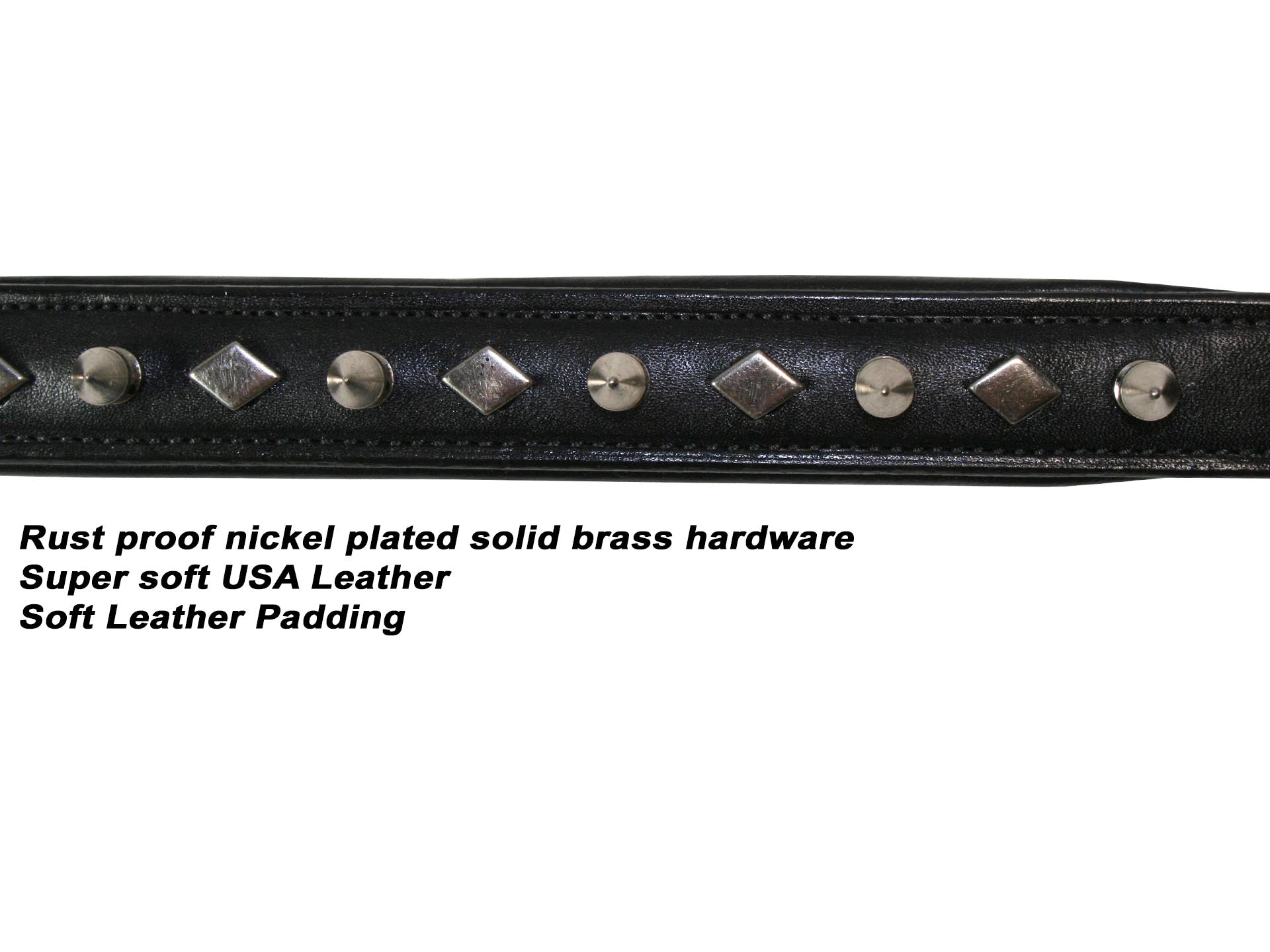 Derby Dog Designer Series USA Leather Spikes and Diamond Padded Dog Collar with Stainless Steel Rolled Buckle for Comfort